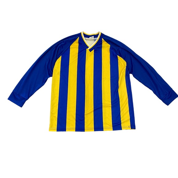 Vintage Made in USA Striped Football Soccer Jersey Long Sleeve Men's L - Picture 1 of 9